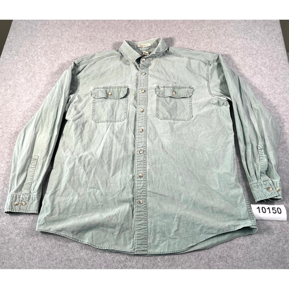 L.L. Bean Shirt Mens XL Tall‎ Green Cotton Traditional Fit Pleated Button Up